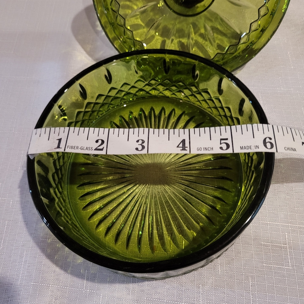 Vintage Indiana Glass Princess Pattern Lidded Candy Dish Green - Picture 6 of 9
